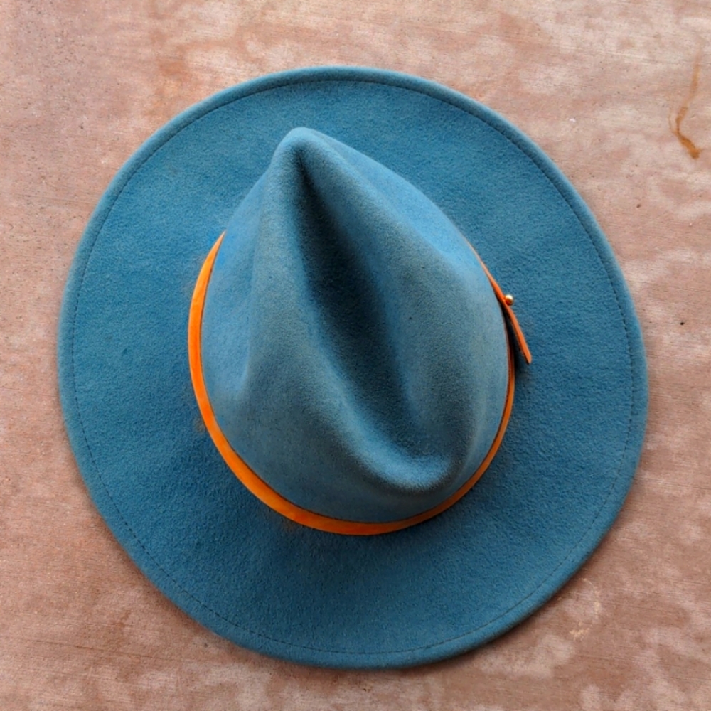 Lack Of Color Teal Wool Fedora with Orange Band